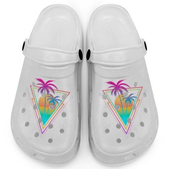 1980S 1990S Vaporwave Palm Trees Sunset Beach Surf Clogs