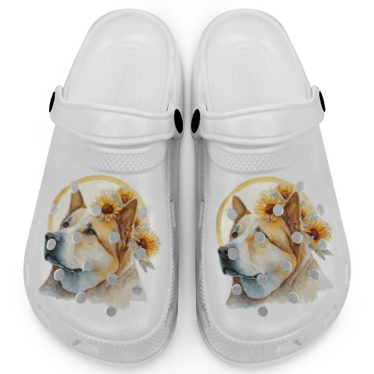 Cute Akita Sunflower Dog Breed Pet Puppy Clogs