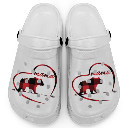 Mama Bear 3 Cubs Red Buffalo Plaid Heart For Mom Clogs