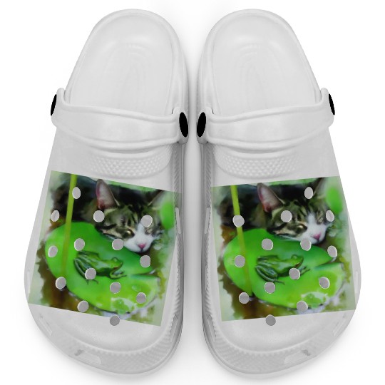 Unlikely Friends - Cat and Frog Clogs