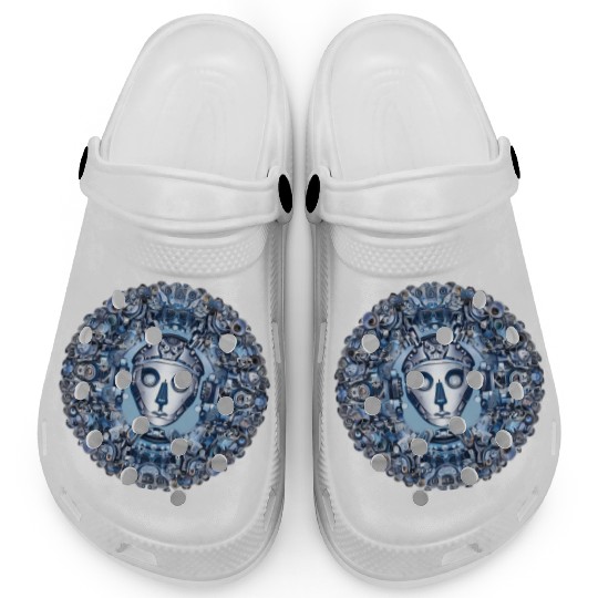 Aztec robot face and mechanical mandala Clogs
