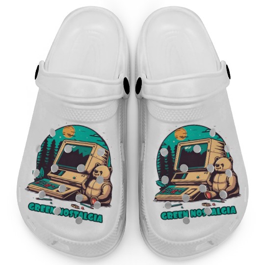 Green Nostalgia Toy Bear Nature Computer Clogs