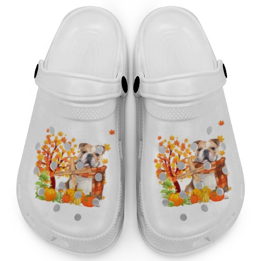 Bulldog Autumn Fall For Jesus He Never Leaves Clogs