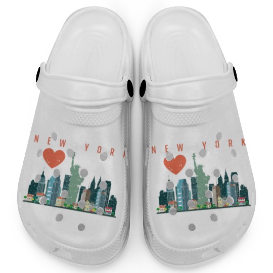 New York City Nyc Skyline Heart Distressed Style Clogs