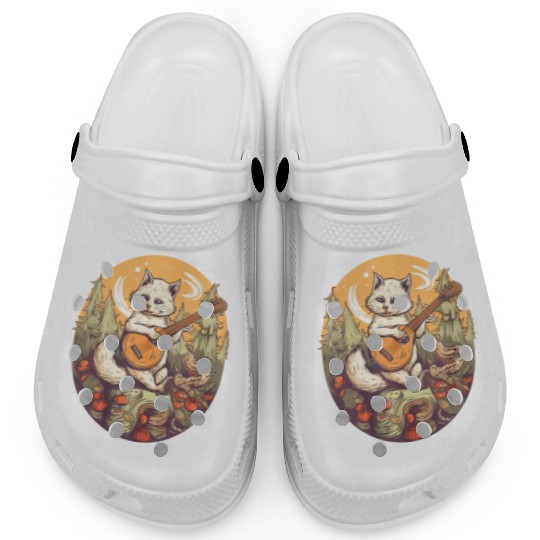 Cat Playing Banjo In The Forest in Cottagecore Clogs