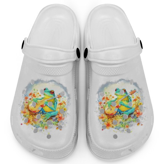 Cottagecore Frog Playing Banjo Guitar Amphibian Clogs
