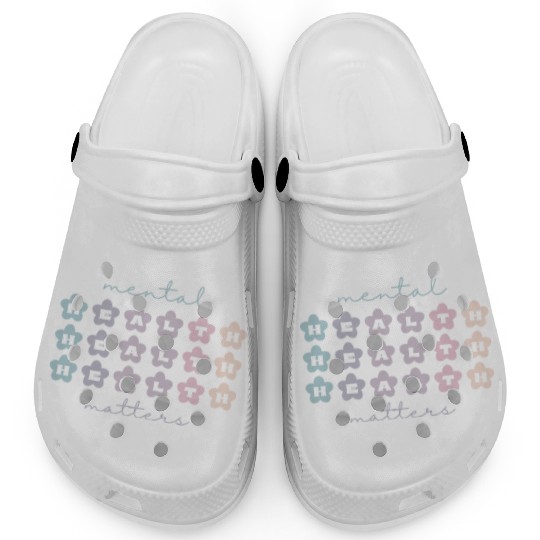 Mental Health Matters | Retro Flowers French Gray Clogs