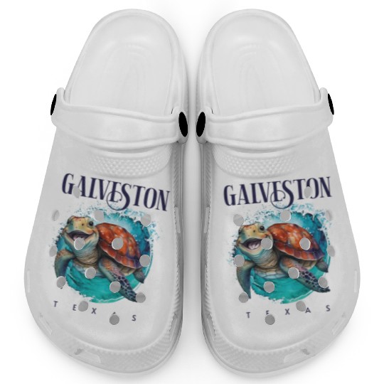 Galveston Texas Watercolor Happy Sea Turtle Clogs