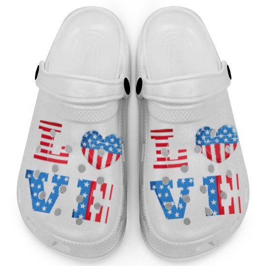 LOVE America Independence Day USA Patriots Clogs
