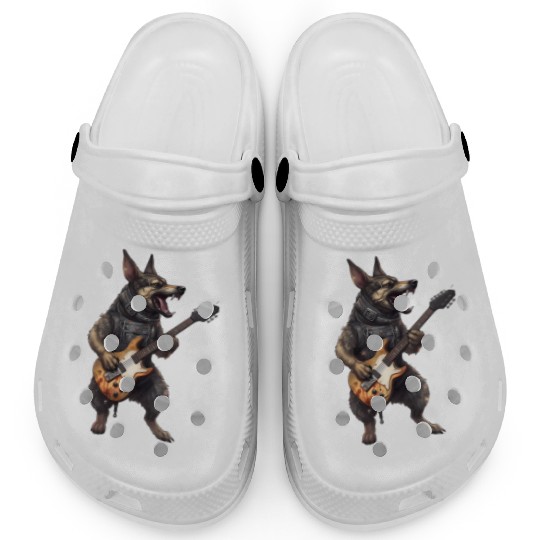 German Shepherd Dog Playing On Electric Guitar Clogs
