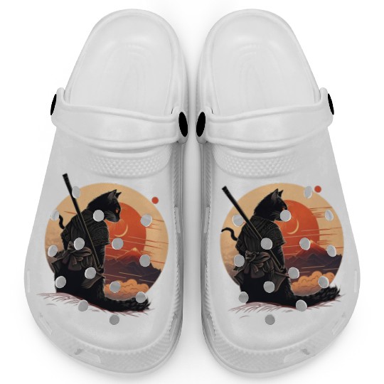 Vintage Japanese Sunset Style And Samurai Cat Kitt Clogs