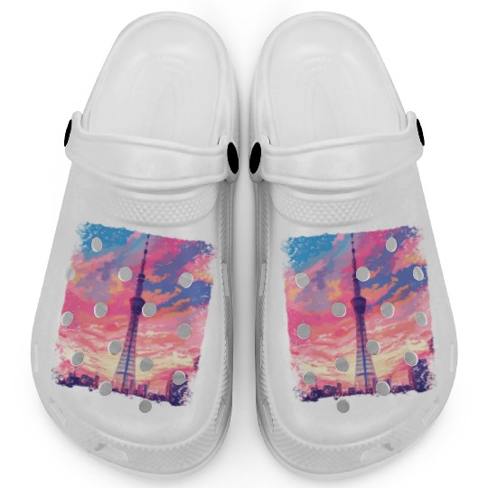 Vaporwave Aesthetic Skytree Tokyo Japanese Sight Clogs