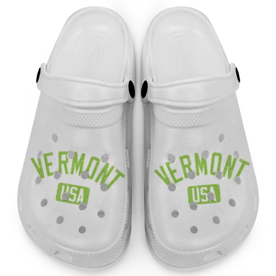 Vermont Usa Arched Text Distressed Lime Green Prin Clogs