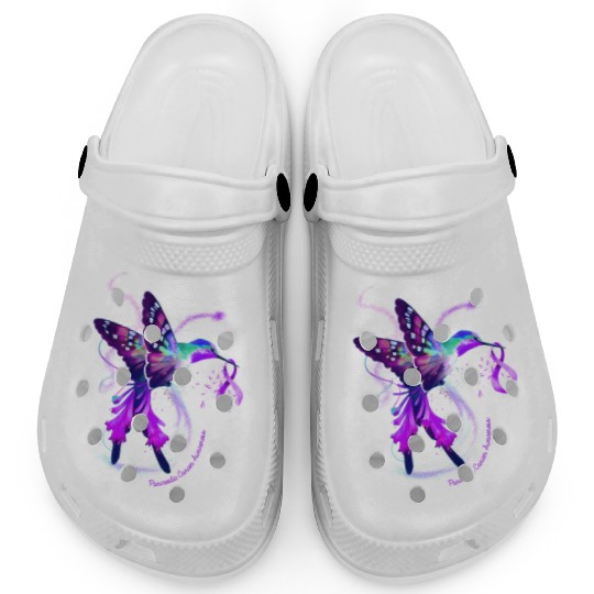 Hummingbird Purple Ribbon Pancreatic Cancer Clogs