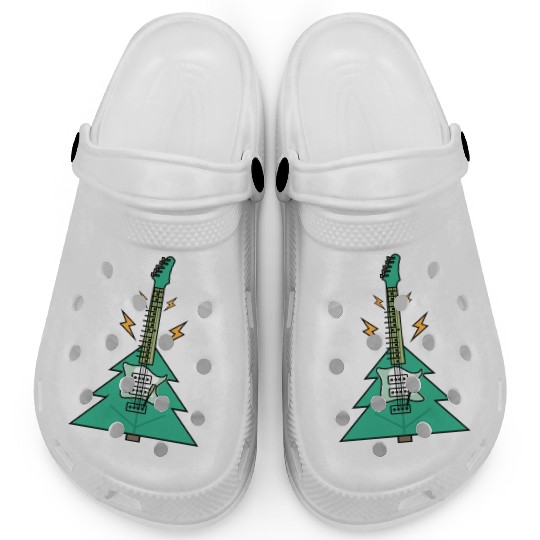 Electric Green Guitar On Christmas Tree Clogs