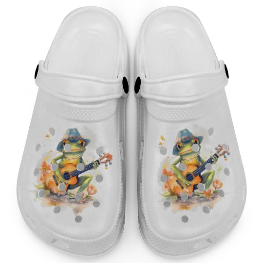 Cottagecore Aesthetic Frog Playing Banjo Guitar Clogs