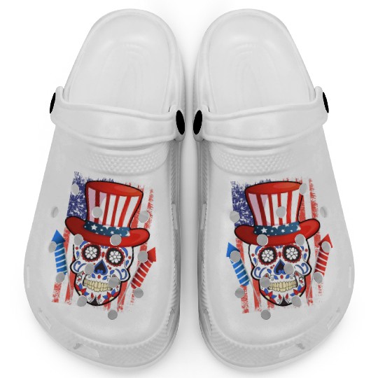 Independence Day Firecracker Skull USA Party Clogs