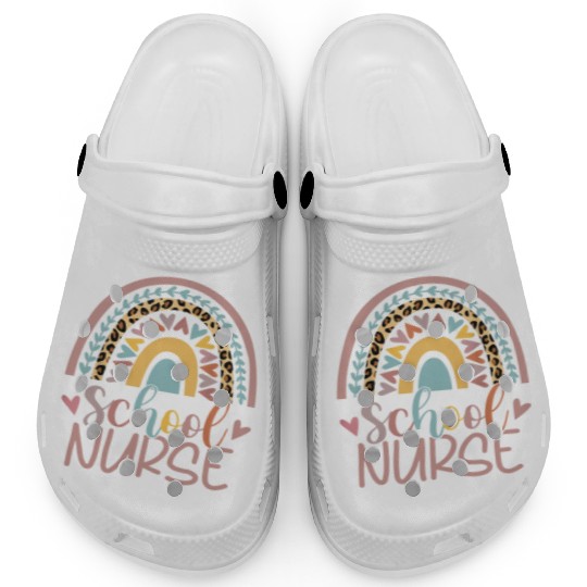 Cute Rainbow Leopard Print School Nurse Back Clogs