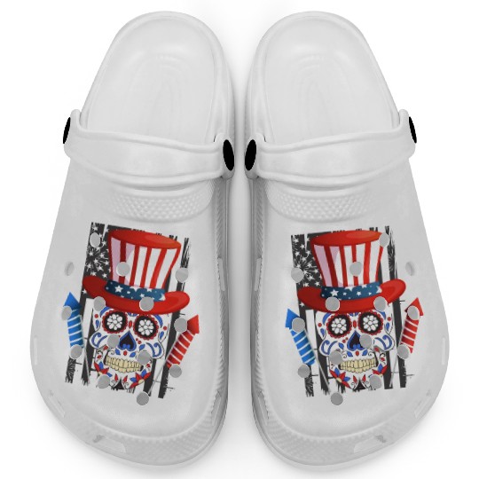 Independence Day Firecracker Skull USA Party Clogs