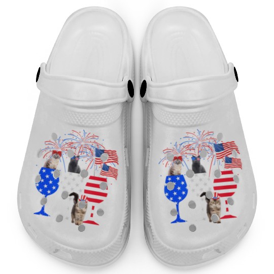 Cat 4Th Of July Red White Blue Wine Clogs