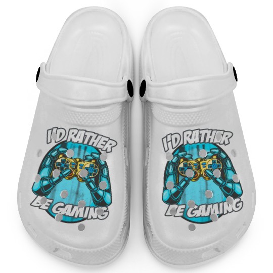 I'D Rather Be Gaming Gaming Saying Nerd Geek Clogs
