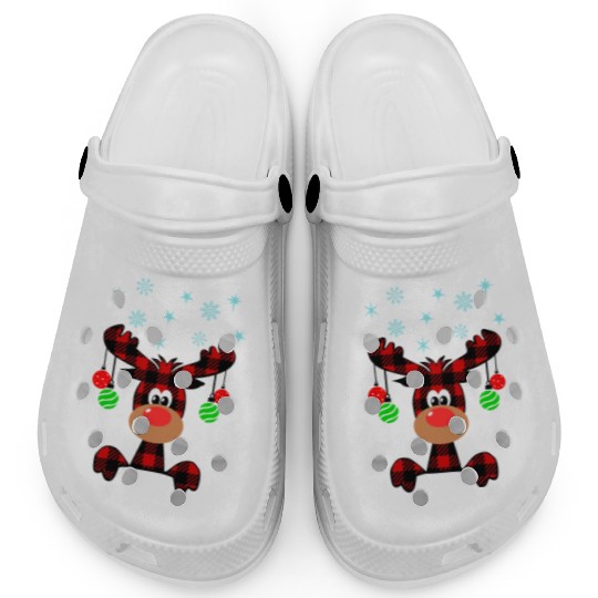 Christmas Deer Cute Red Buffalo Plaid Reindeer Clogs