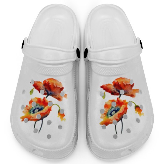 RED POPPIES Clogs, WATERCOLOR RED POPPIES TOP