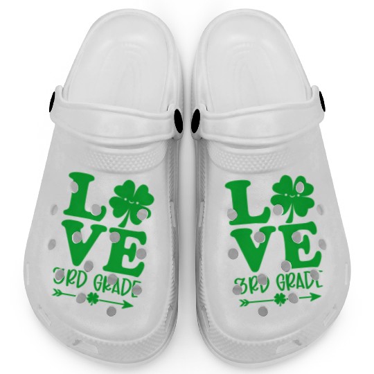 Love St Patrick'S Day Shamrock 3Rd Grade Teacher L Clogs