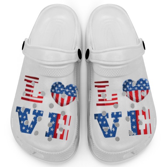 LOVE America Independence Day USA Patriots Clogs