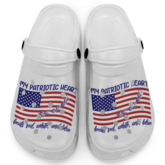 My patriotic heart beats red white and blue Clogs