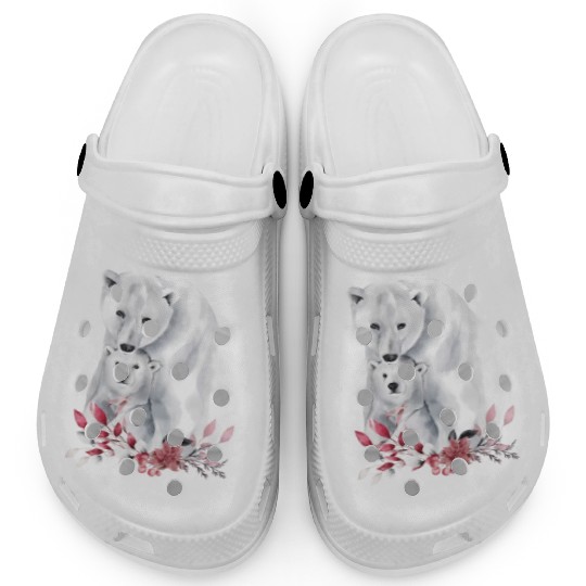 Mama Polar Bear And Baby Cub For And Clogs