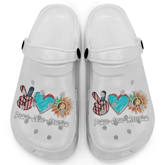 Peace Love America US Flag Fourth Womens JULY 4TH Clogs