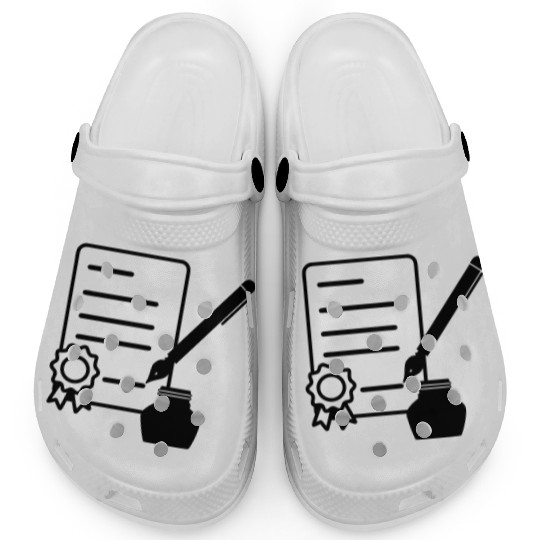 Contract with wax seal, ink pen, Clogs