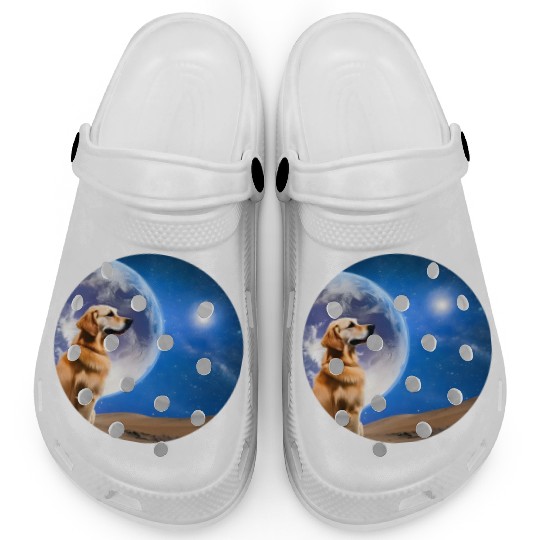 Golden retriever looks at the stars Clogs