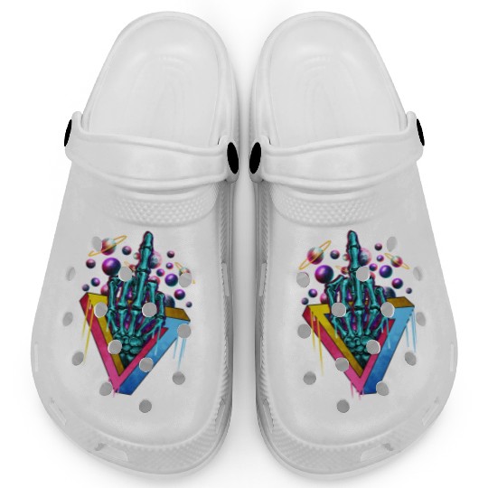 Trippy skeleton middle finger Clogs