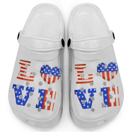 LOVE America Independence Day USA Patriots Clogs
