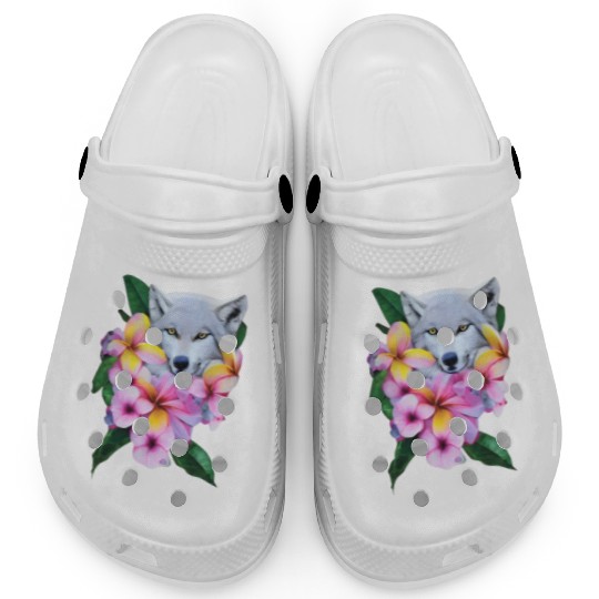 wolf with flowers girls Clogs