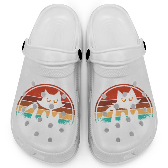 Black cat vintage sunset retro design Clogs