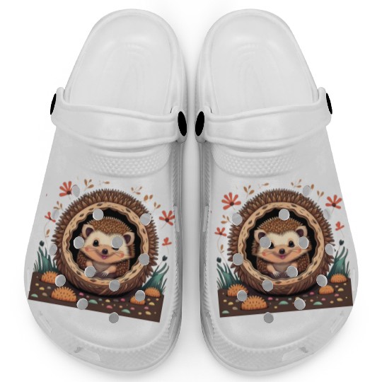 Cozy Quills: Serene Hedgehog in Burrow Clogs
