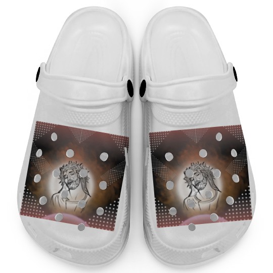Sacred Jesus with Crown of Thorns Illustration Clogs
