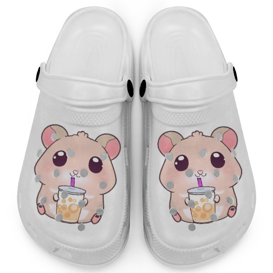 Kawaii hamster with bubble tea Clogs