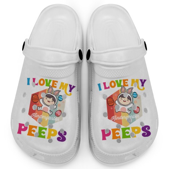 Funny I Love My Kindergarten Peeps teacher Clogs