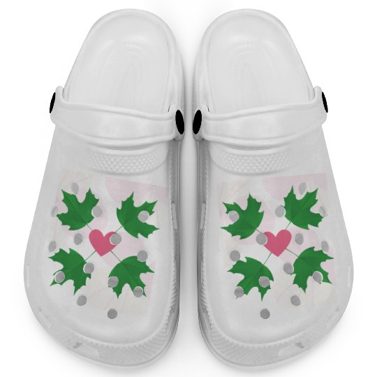 Green Leaf Pink Heart Clogs