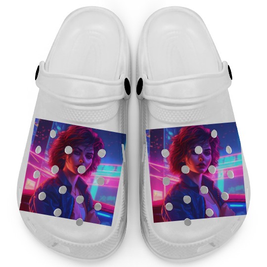 Synthwave Girl - Vibrant Anime Car Artwork Clogs