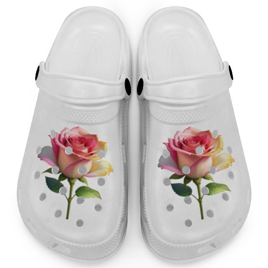 A vintage style of colorful fancy roses. Clogs