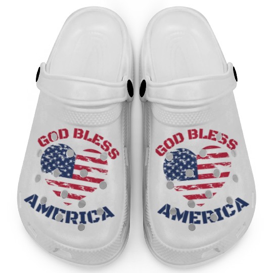 God Bless America, Heart Flag Shape. Clogs