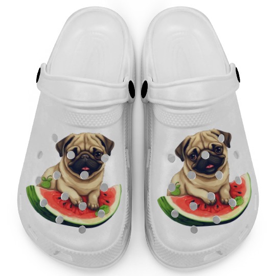 Pug with Melon, Funny Summer Design for Dog Lovers Clogs