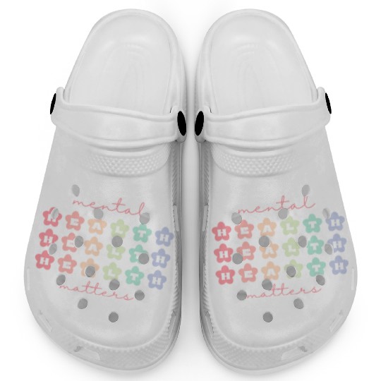 Mental Health Matters Retro Flowers Pastel Rainbow Clogs