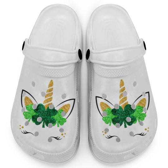 Unicorn Face St Patrick'S Day Unicorn Shamrock Clogs