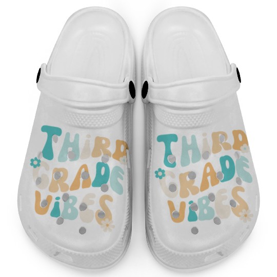 Back To School Third Grade Vibes Colorful Groovy Clogs